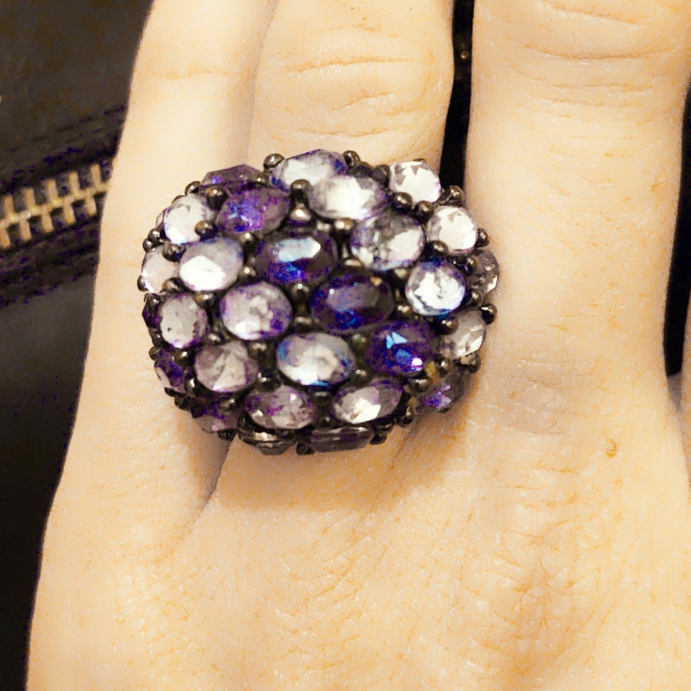 Vintage Blue/Purple Domed Crystal Cocktail Ring- 7 - Picture 1 of 6